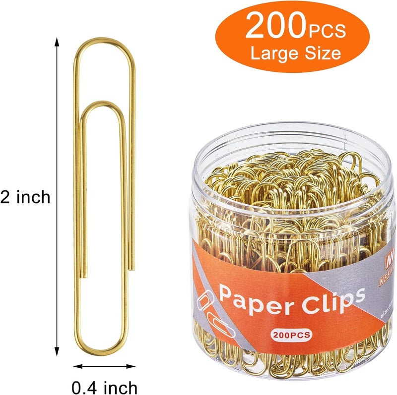 NEEWAY Gold Paper Clips, 200 Count Large Size, 2 Inch Jumbo Paperclips, Stylish Gold-Plated Paper Clip (Pack of 2) - Image 2